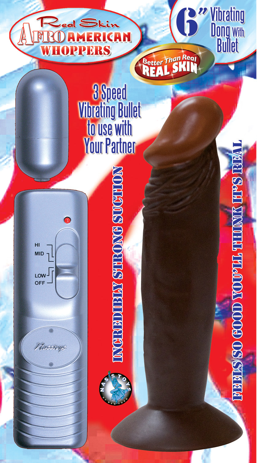 Afro American Whoppers 6 Inch Vibrating Penis With Bullet - Brown | 782631223422 | Discreet Personal Wellness