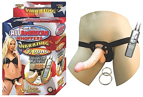 All American Whoppersvibrating 6.5-Inch Penis With Universasl Harness - Flesh | 782631232417 | Discreet Personal Wellness