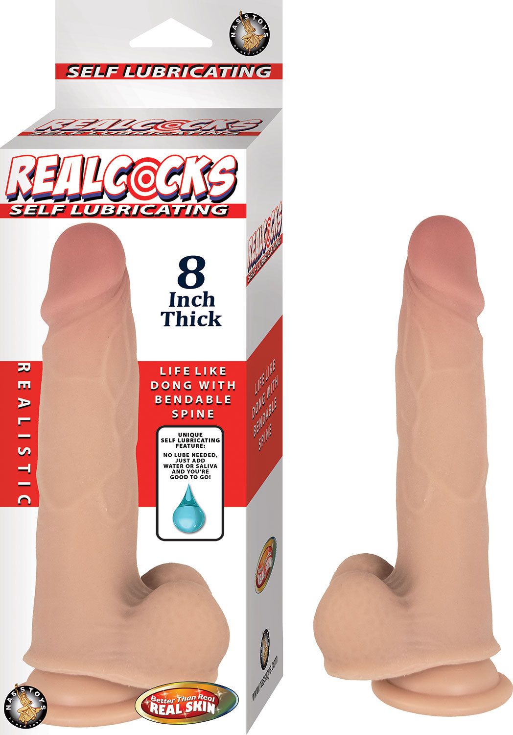 RealPenis Self Lubricating 8 Inch Thick - White | 782631293609 | Discreet Personal Wellness