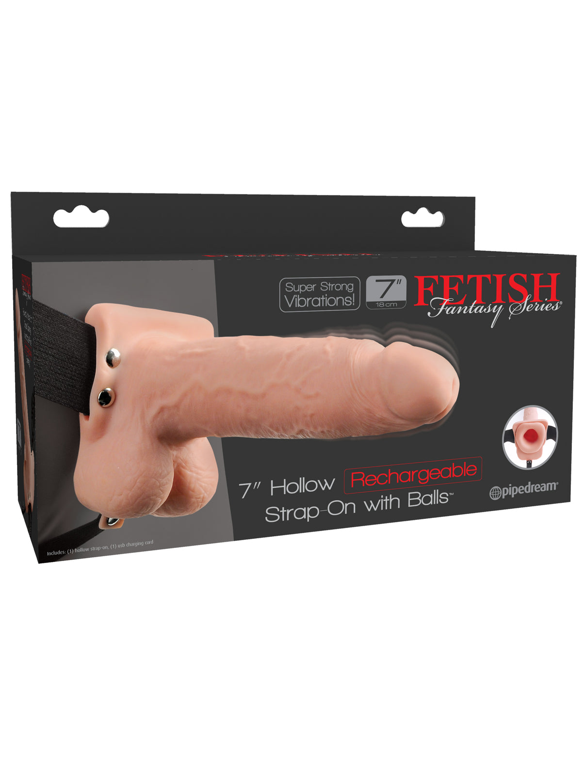 Fetish Fantasy Series 7 Inch Hollow Rechargeable Strap-on With Balls - Flesh | 603912756524 | Discreet Personal Wellness