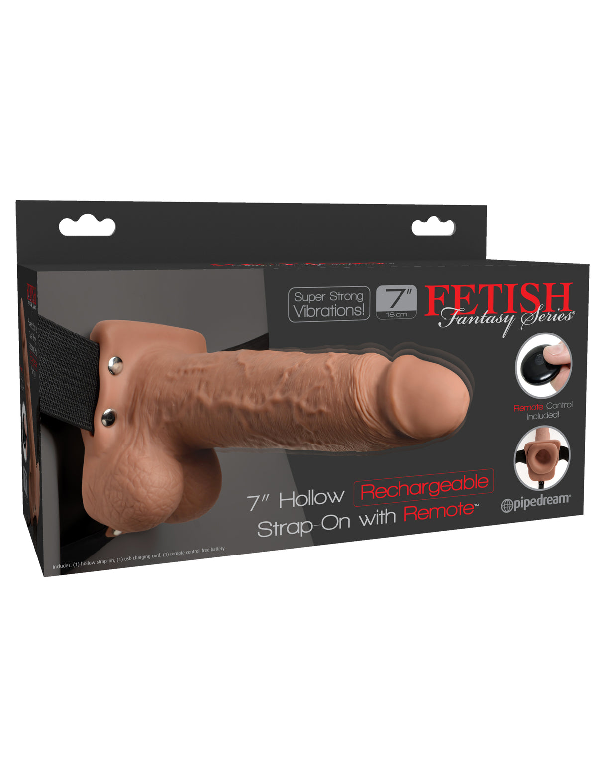 Fetish Fantasy Series 7 Inch Hollow Rechargeable Strap-on With Remote - Tan | 603912759235 | Discreet Personal Wellness
