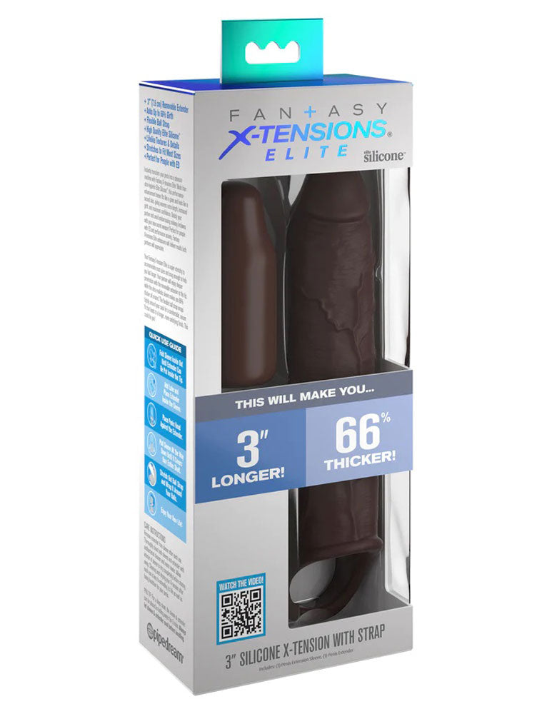 Fantasy X-Tensions Elite 7 Inch Extension With Strap - Brown | 603912772951 | Discreet Personal Wellness