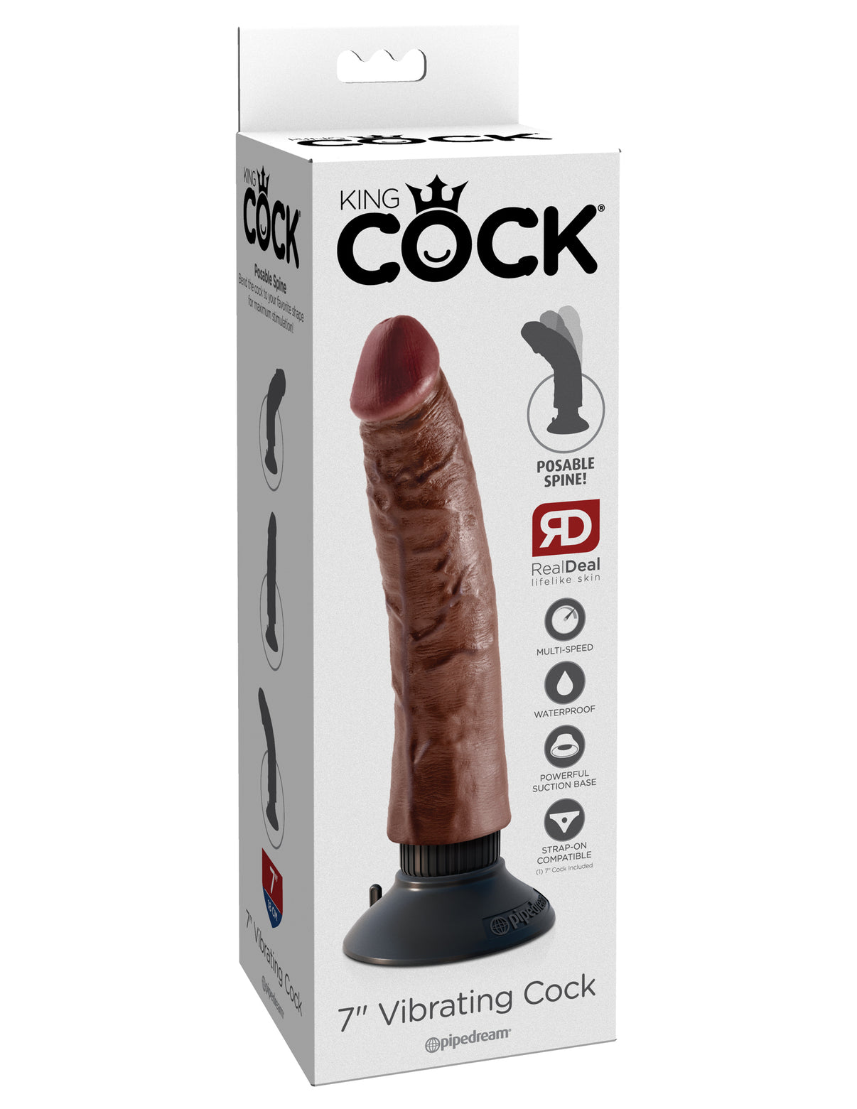 King Penis 7-Inch Vibrating Penis - Brown | 603912737714 | Discreet Personal Wellness