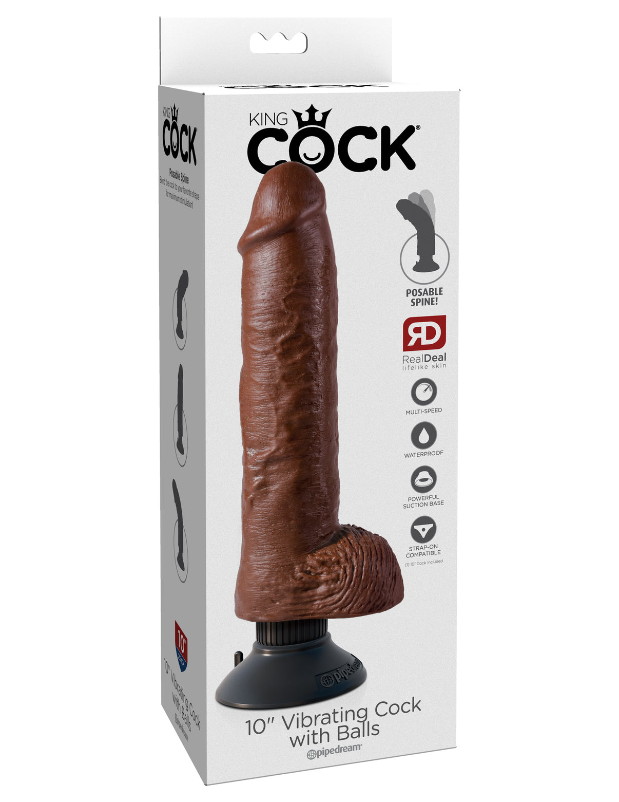 King Penis 10-Inch Vibrating Penis With Balls - Brown | 603912737813 | Discreet Personal Wellness