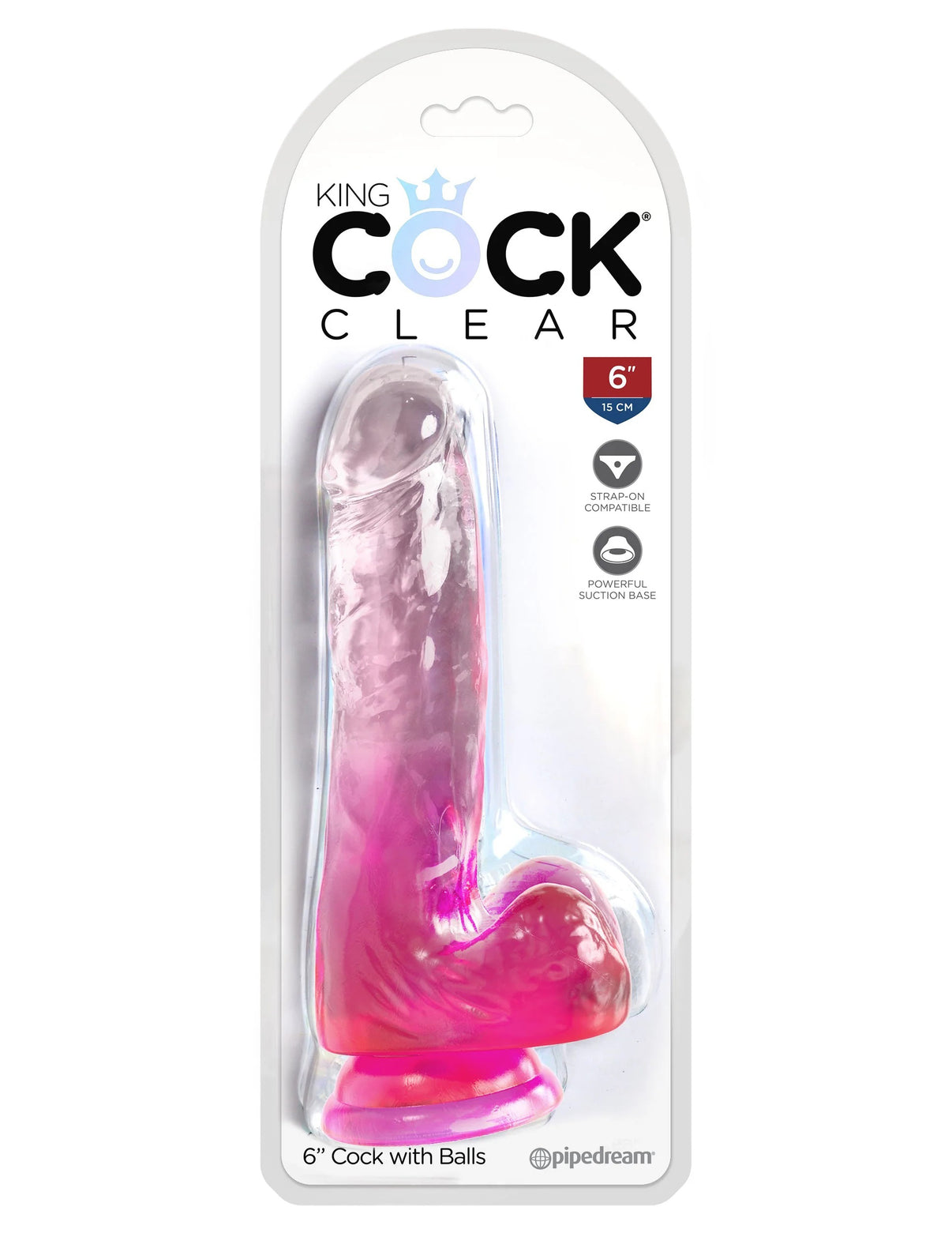 King Penis Clear 6 Inch With Balls - Pink | 603912774955 | Discreet Personal Wellness