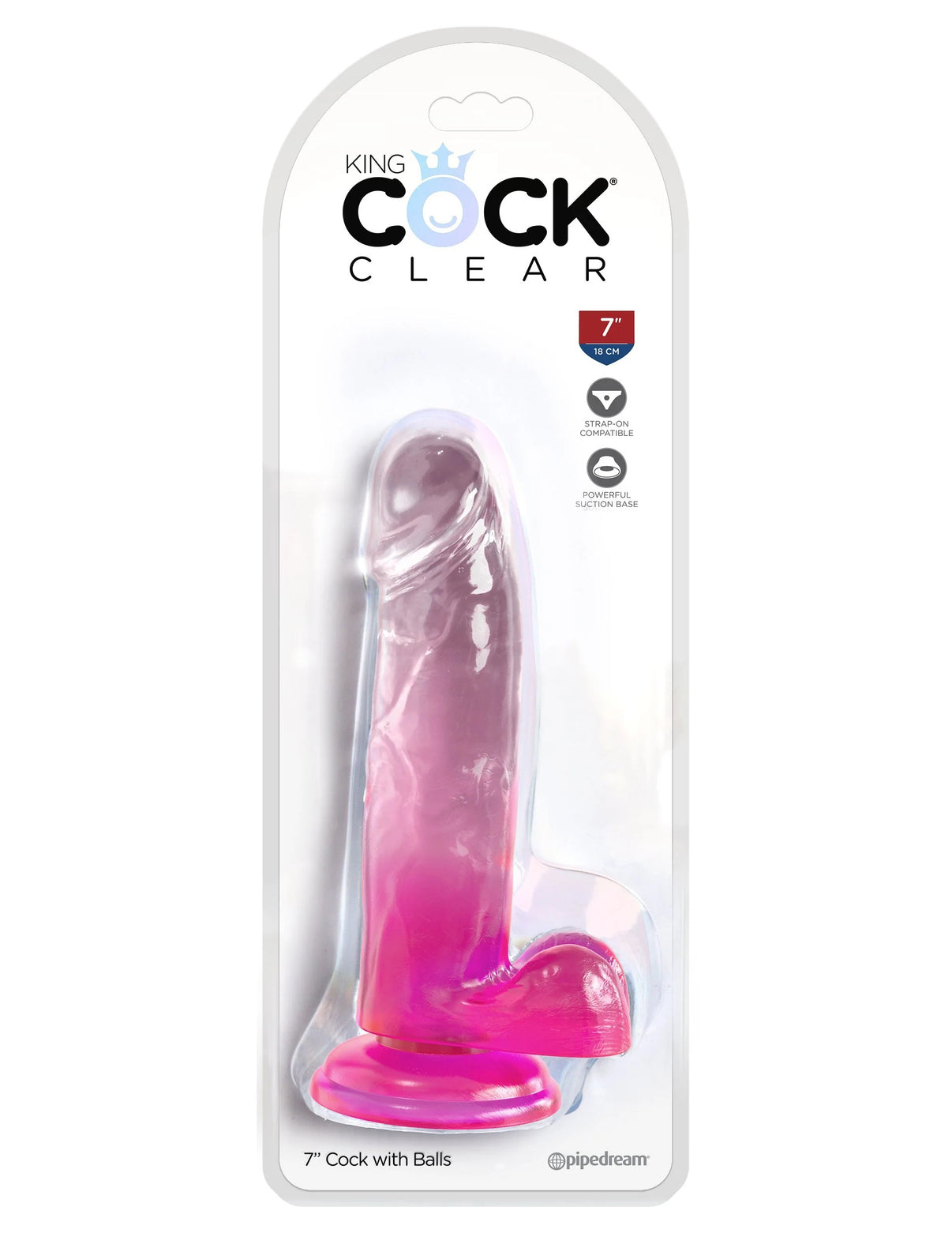 King Penis Clear 7 Inch With Balls - Pink | 603912774979 | Discreet Personal Wellness