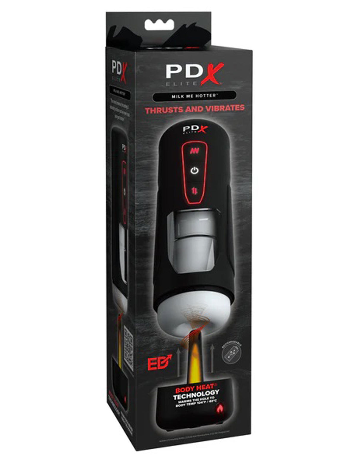 PDX Elite Milk Me Hotter Thrusting & Vibrating Stroker - Black | 603912775723 | Discreet Personal Wellness