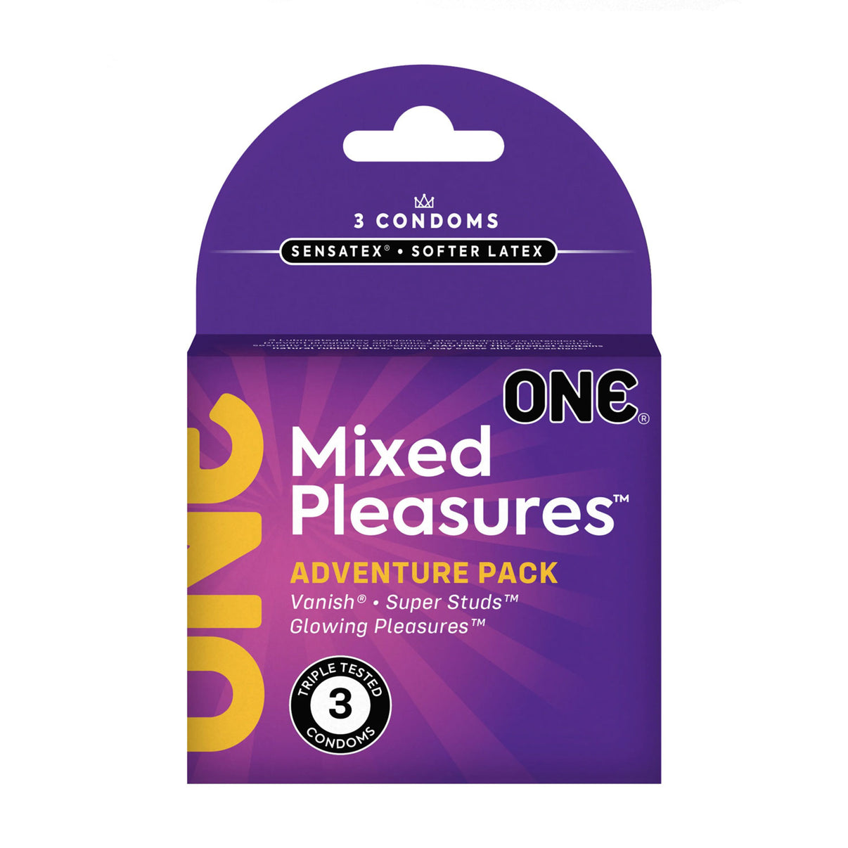 One Mixed Pleasures 3 Count Condoms | 726893110038 | Discreet Personal Wellness