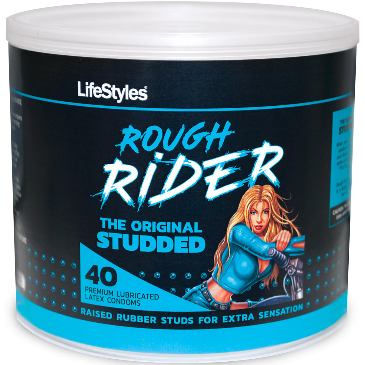 Lifestyles Rough Rider Studded Condoms - 40 Count Jar | 81335600033 | Discreet Personal Wellness
