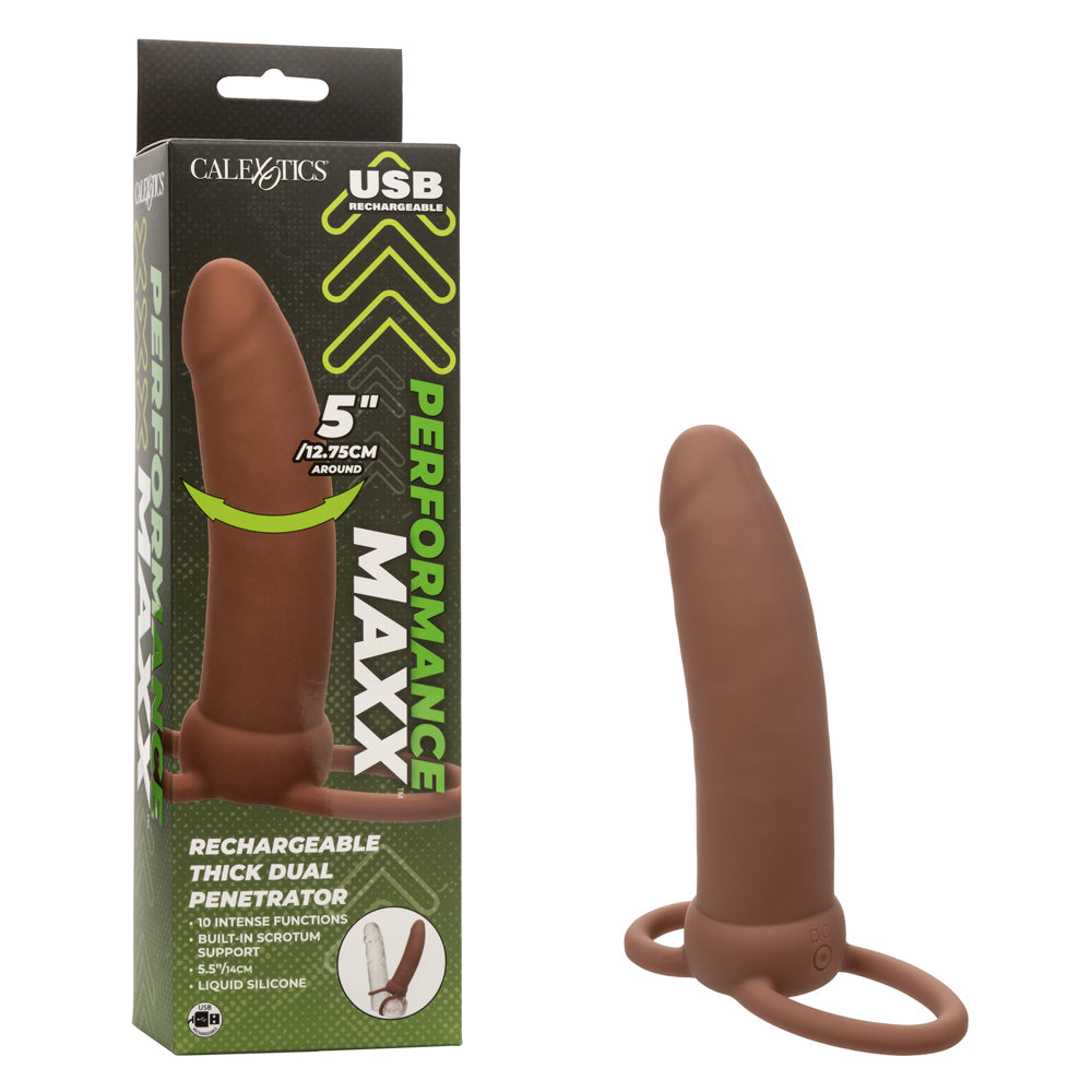 Performance Maxx Rechargeable Thick Dual Penetrator - Brown | 716770109309 | Discreet Personal Wellness