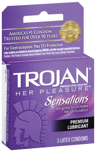 Trojan Her Pleasure Sensations Lubricated Condoms - 3 Pack | 022600973201 | Discreet Personal Wellness