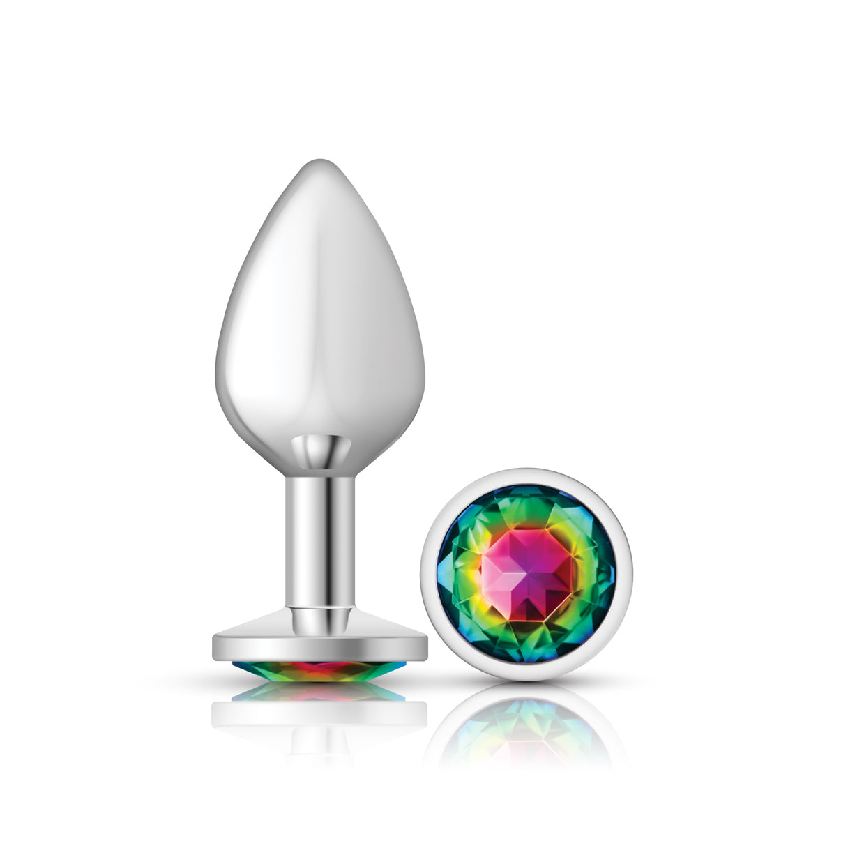 Cheeky Charms-Silver Metal Butt Plug- Round-Rainbow-Medium | 850018691185 | Discreet Personal Wellness