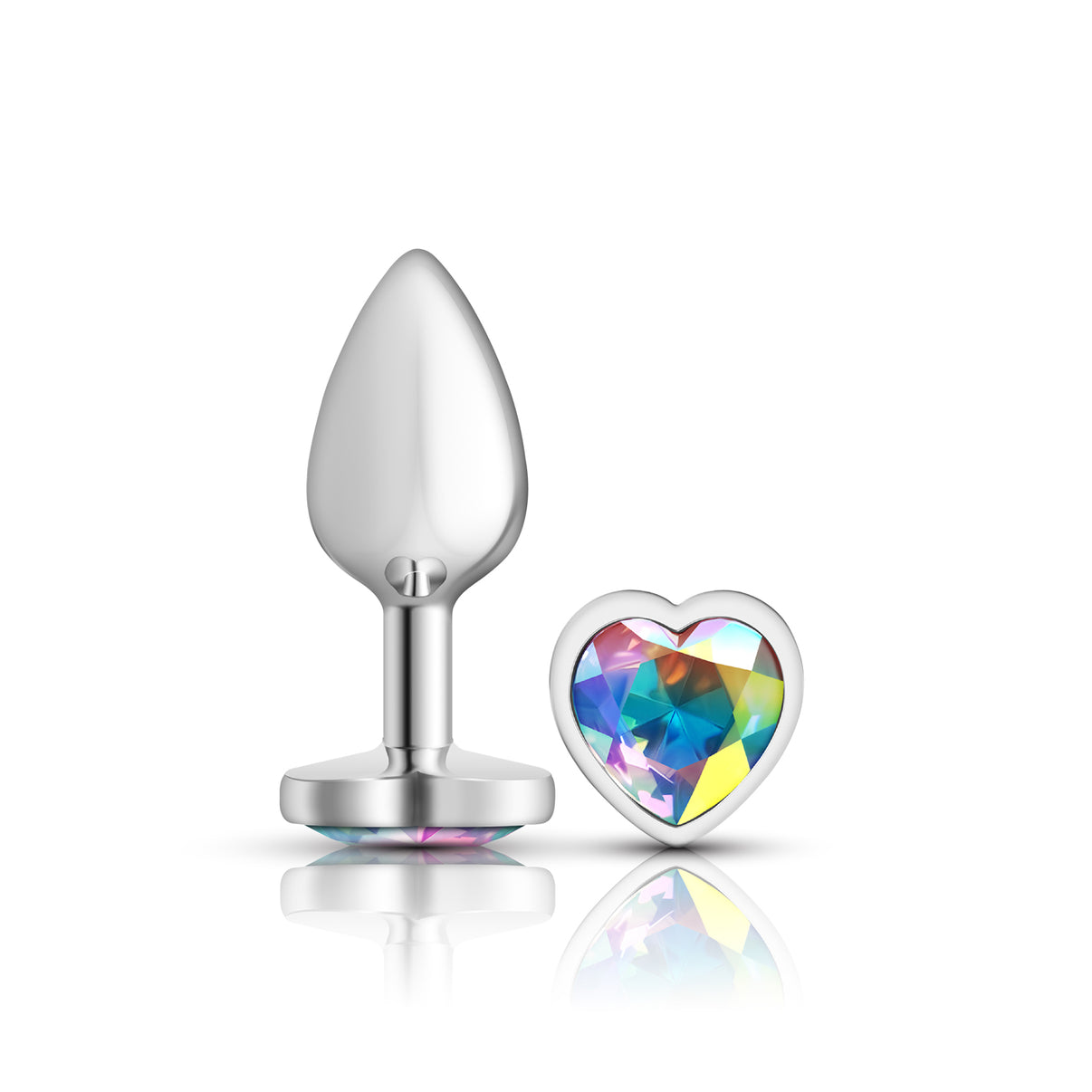 Cheeky Charms-Silver Metal Butt Plug- Heart-Clear-Small | 850018691260 | Discreet Personal Wellness