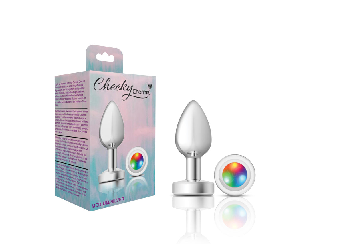 Cheeky Charms-Silver Metal Butt Plug- Light Up-Medium | 850018691390 | Discreet Personal Wellness