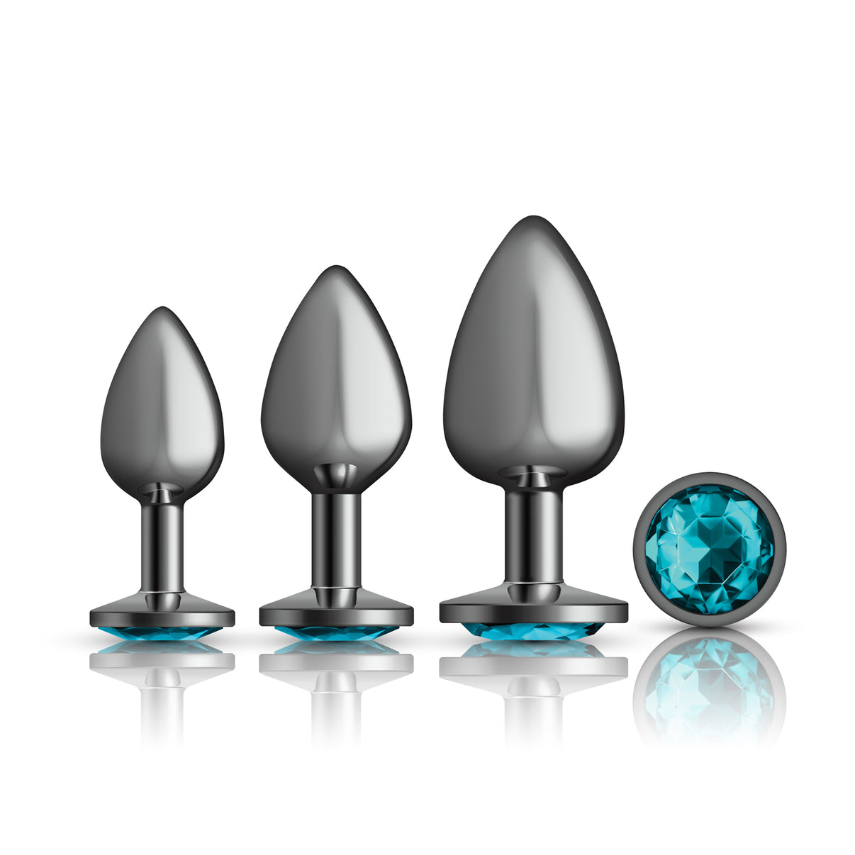 Cheeky Charms - Metal Butt Plug Gunmetal - Round - Teal - Anal Trainer Kit | 850018691505 | Discreet Personal Wellness