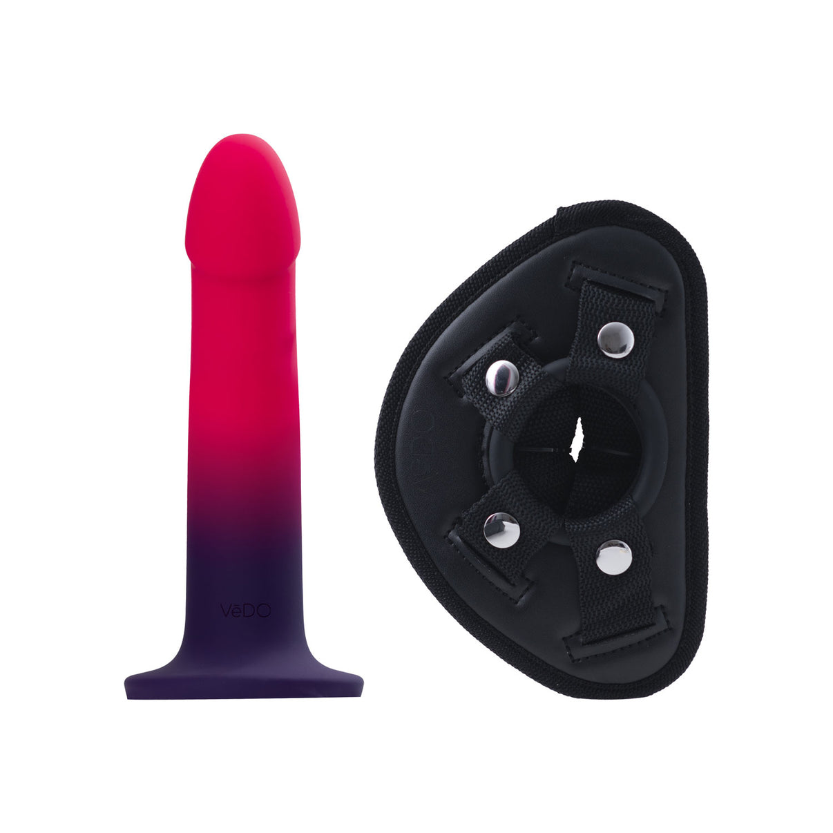 Duo Semi-Realistic Dildo With Harness - Pink/purple | 850052871291 | Discreet Personal Wellness